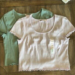 SO Women's Ribbed Crop Tops - Lavender and Green